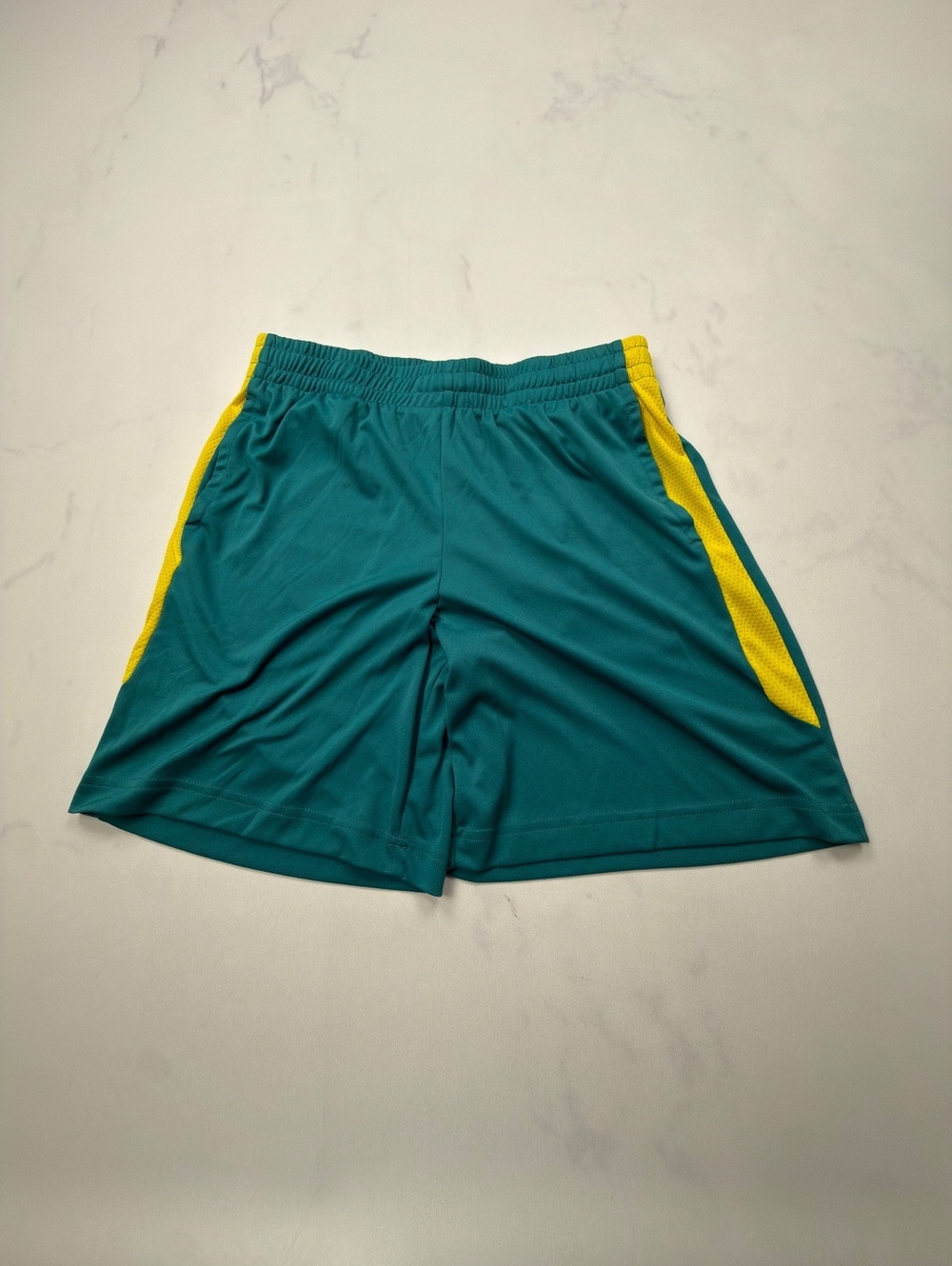 Tek Gear Colorblock Athletic Shorts Teal Yellow Modern Loose Fit - Boys L Husky